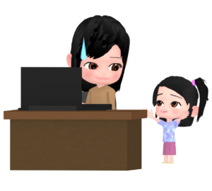 子供の相手をしながら働く親のイラスト