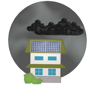 曇りで太陽光発電できない家のイラスト
