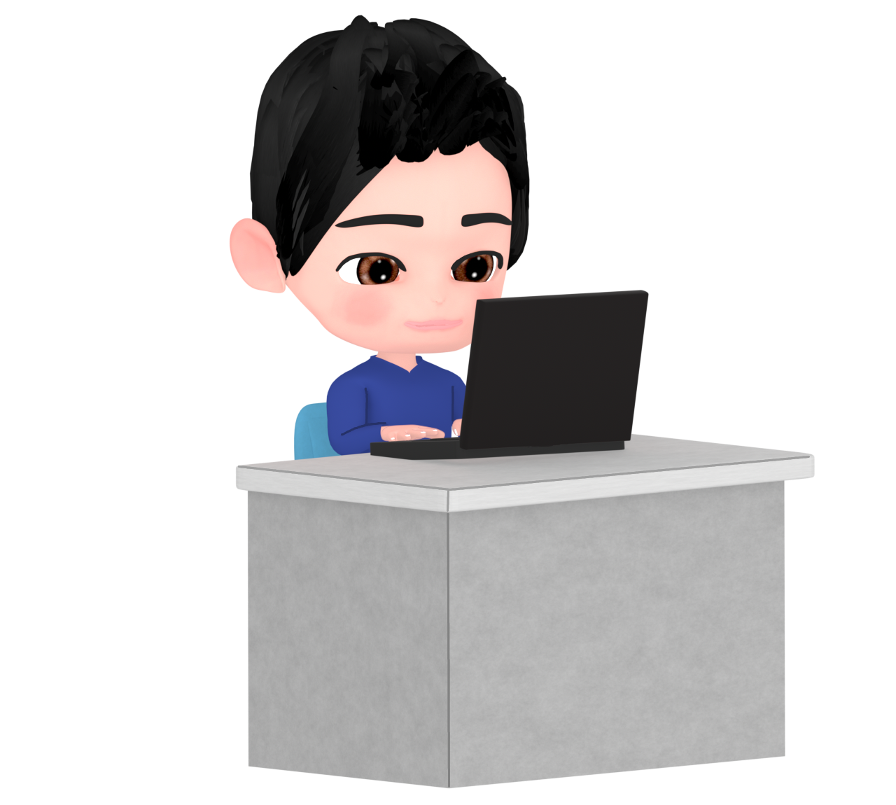 パソコンで仕事をする私服の人のイラスト