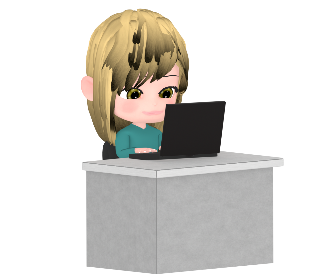 パソコンで作業をする外国人の女性のイラスト