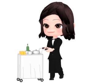 料理を運ぶルームサービスのイラスト