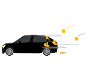防犯カラーボールが当たる自動車のイラスト