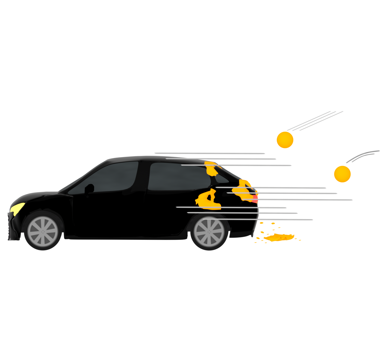 防犯カラーボールが当たる自動車のイラスト