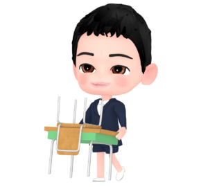 机を運ぶ子供のイラスト
