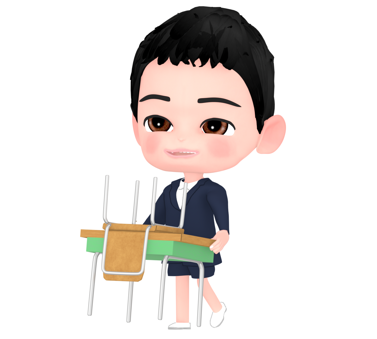 机を運ぶ子供のイラスト