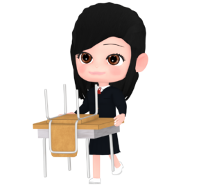 机を運ぶ女子生徒のイラスト