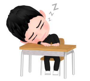 机に突っ伏して寝るイラスト
