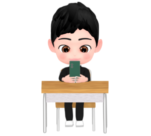 学校の机でスマホを触る男子生徒のイラスト