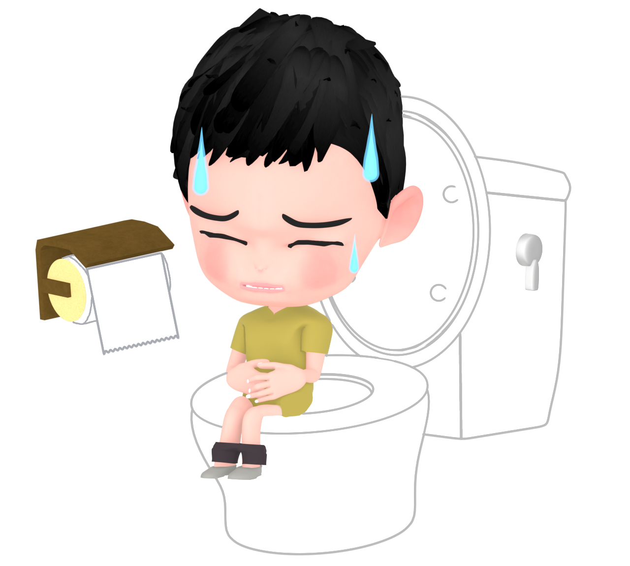 下痢・腹痛の男の子のイラスト