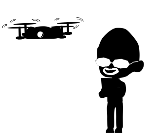 ドローンを悪用する人のシルエット