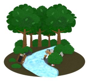 ゴミで汚れる川のイラスト