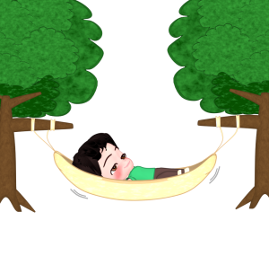 ハンモックで寝る人のイラスト