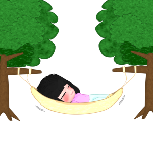 ハンモックで寝る女の子のイラスト