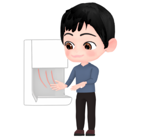 ハンドドライヤーで手を乾かす人のイラスト