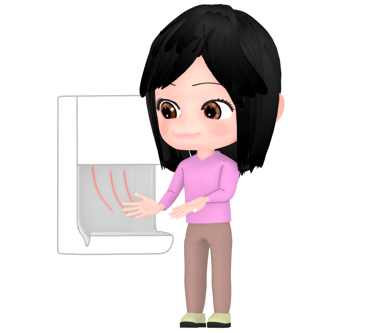 ハンドドライヤーを使う女性のイラスト