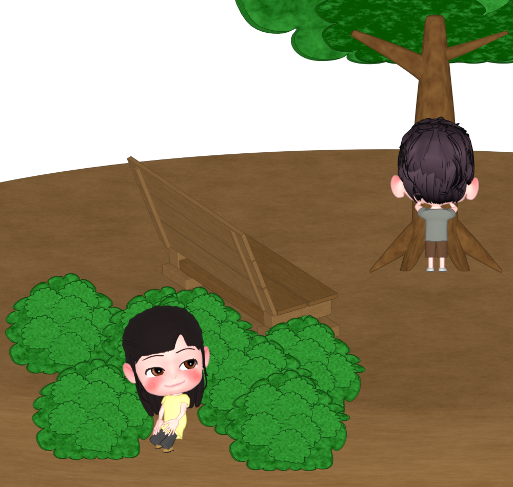 かくれんぼで遊ぶ子どものイラスト