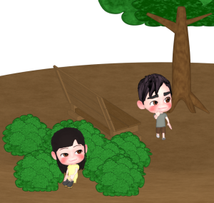 かくれんぼの鬼が探すイラスト