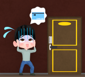 ホテルのカードキーがなくて部屋に入れないイラスト