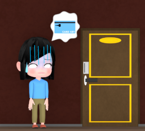 ホテルのカードキーを部屋に忘れた人のイラスト