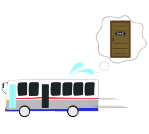 トイレに行きたいバスの乗客のイラスト