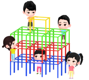 ジャングルジムで遊ぶ子供のイラスト