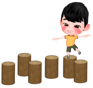 丸太のアスレチックで遊ぶ子供のイラスト