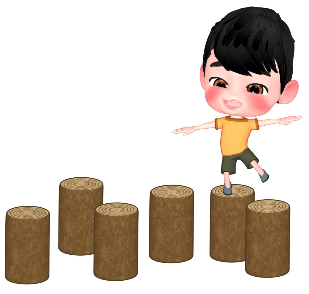 丸太のアスレチックで遊ぶ子供のイラスト