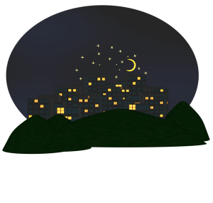 山と夜景のイラスト
