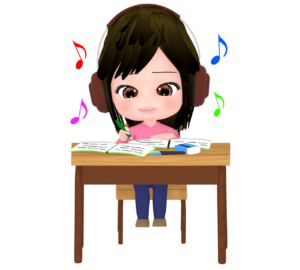 音楽を聴きながら勉強をするイラスト