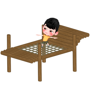 ネットの遊具で遊ぶ子供のイラスト