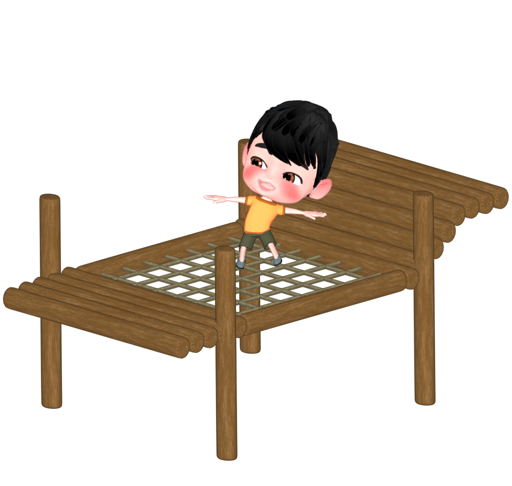 ネットの遊具で遊ぶ子供のイラスト