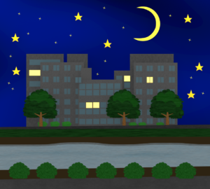 夜の河川敷 土手のイラスト