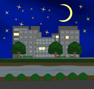 夜の河川敷 土手のイラスト