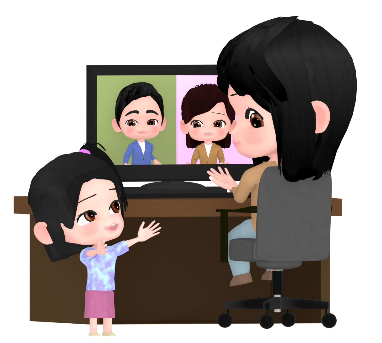 オンライン会議中に話しかける子供のイラスト