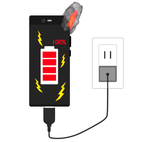 過充電で発火するイラスト