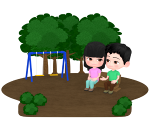 公園のベンチに座るカップルのイラスト