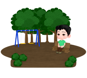 公園のベンチに座る男性のイラスト