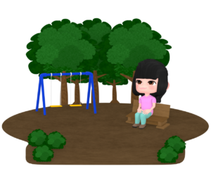 公園のベンチに座る女性のイラスト