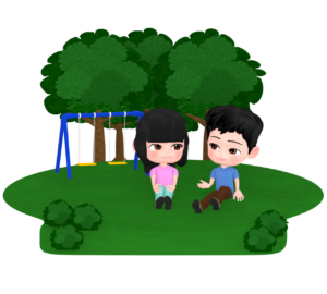 公園の芝生に座るカップルのイラスト