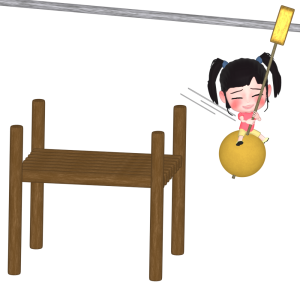 公園のターザンロープで遊ぶ女の子のイラスト