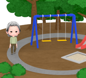 公園を散歩するおばあちゃんのイラスト