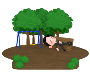 公園で仕事をサボる会社員のイラスト