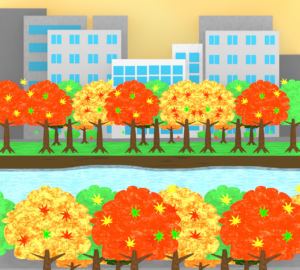 土手の紅葉のイラスト
