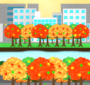 土手の紅葉のイラスト