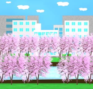 土手の桜のイラスト