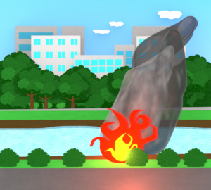 河川敷の火事のイラスト