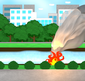 河川敷の火事のイラスト