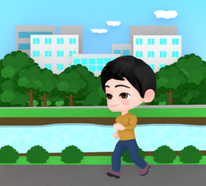 河川敷でジョギングをする人のイラスト