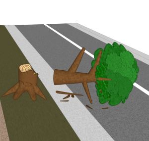 道路に倒れる木のイラスト