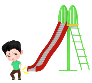 ローラー滑り台でお尻がかゆくなる人のイラスト